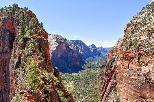 This is an image of the landing of Angels Landing hike right before you climb the last part of the hike(the spine) pictured in the photograph. It's a very special hike to conquer. Now there is a lottery required to do the hike.